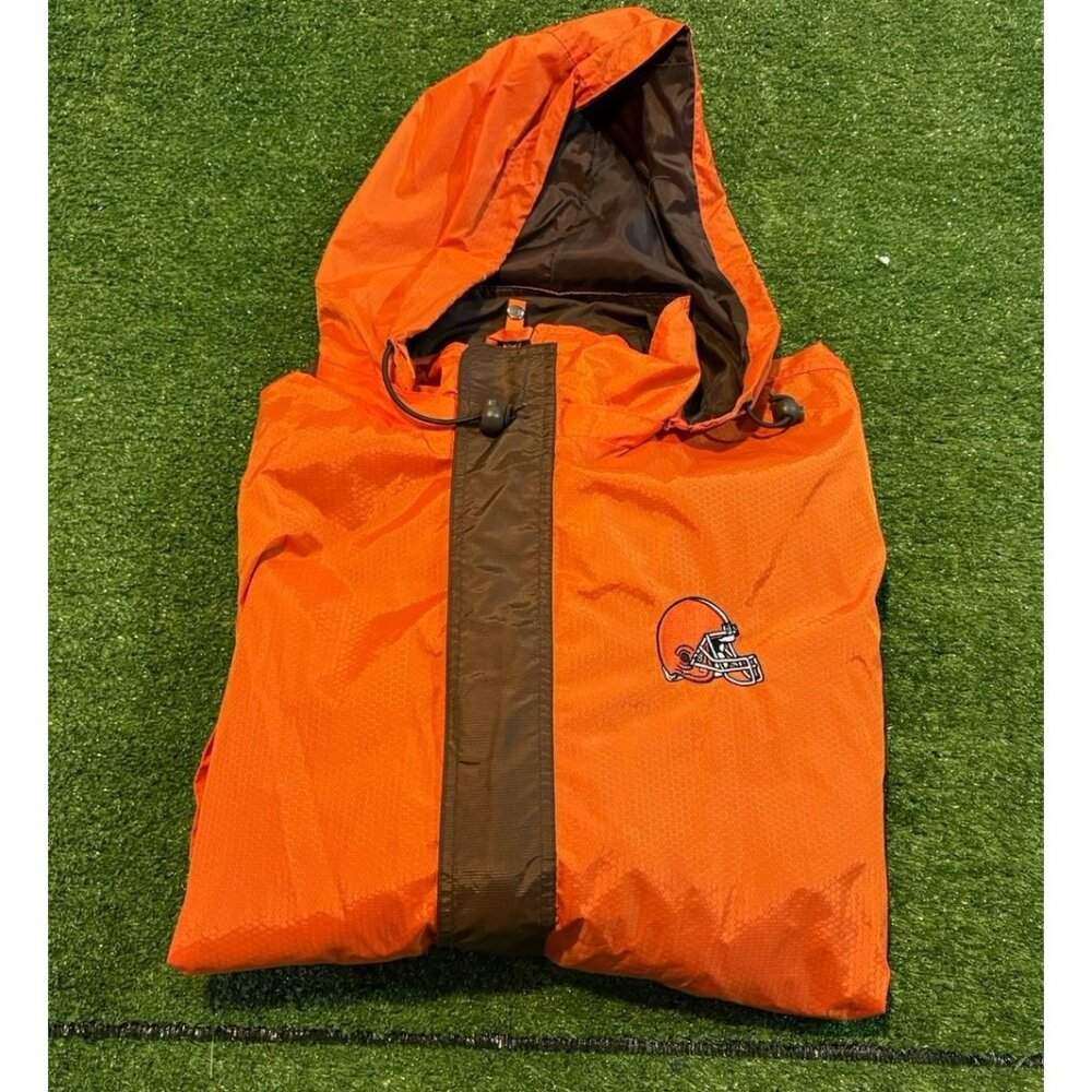 Vintage Cleveland Browns jacket mens large orange brown pro player full zip hood